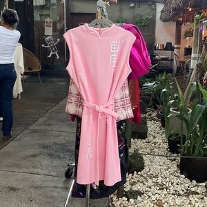 Pink Vintage Sleeveless Dress with Belt